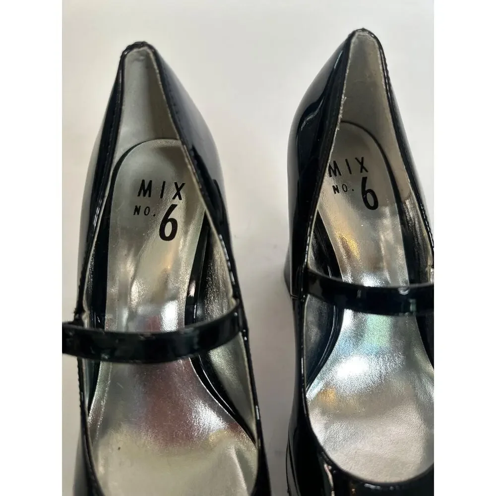 Mix No. 6 Black Patent Mary Jane Platform Heels Size 6 Chunky Block Heel Pumps